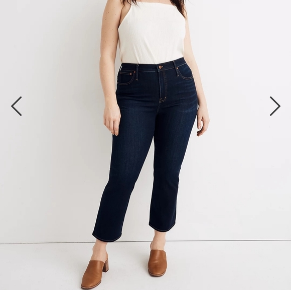 Kick Flare Madewell Curvy Cali Crop Demi-Boot Flare Stretch Jeans 26 Dark Wash - Picture 2 of 12